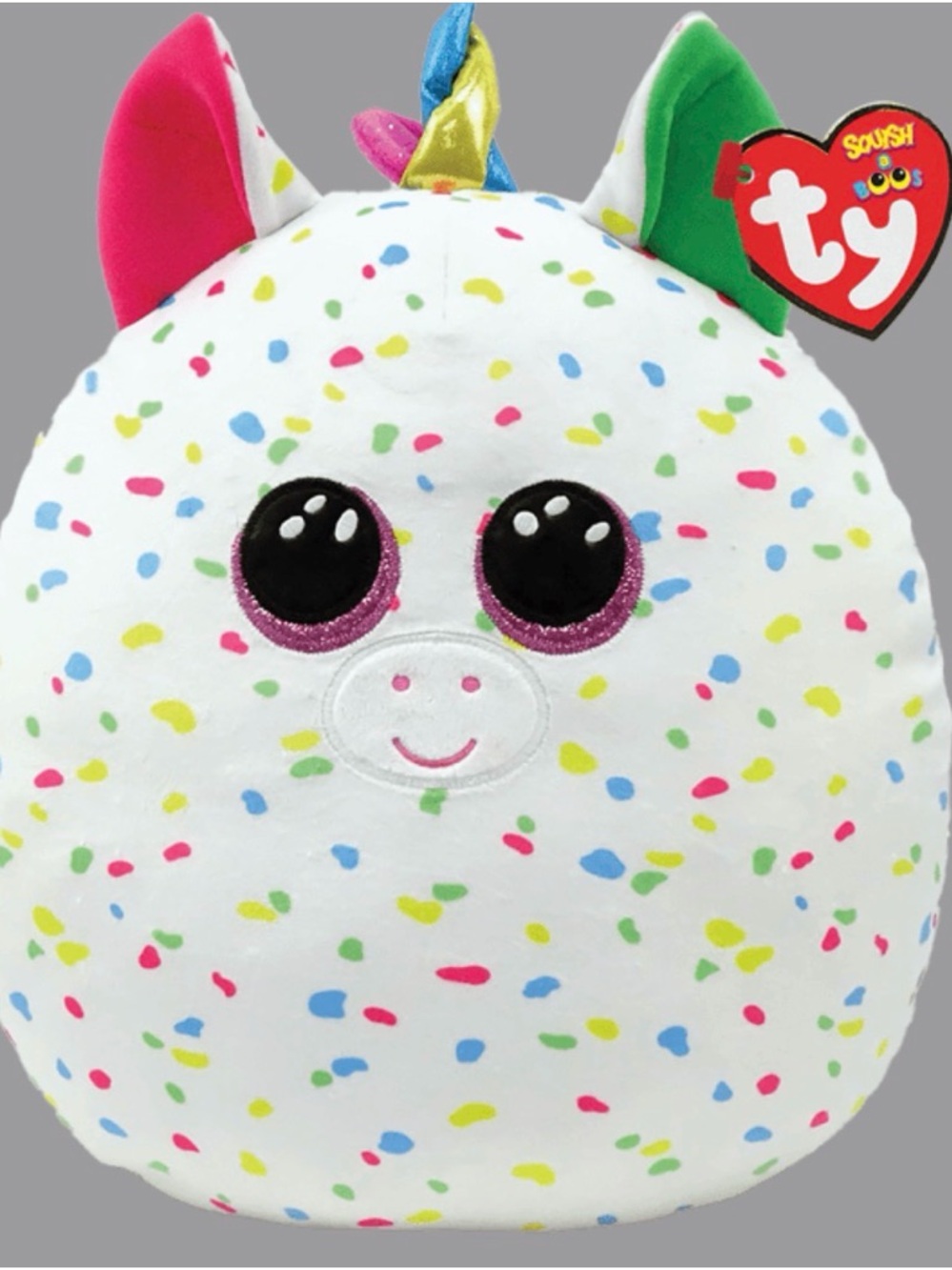Ty White Confetti Unicorn Plush with Pink and Green Ears